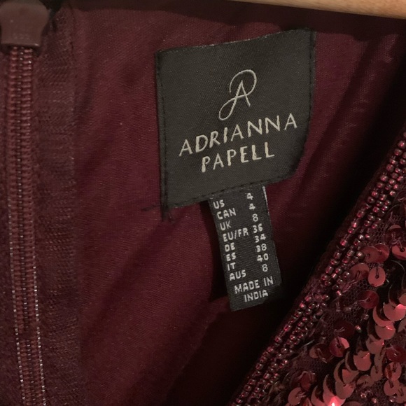 Adrianna Papell Flutter Sleeve Beaded Gown Burgundy - Picture 5 of 9